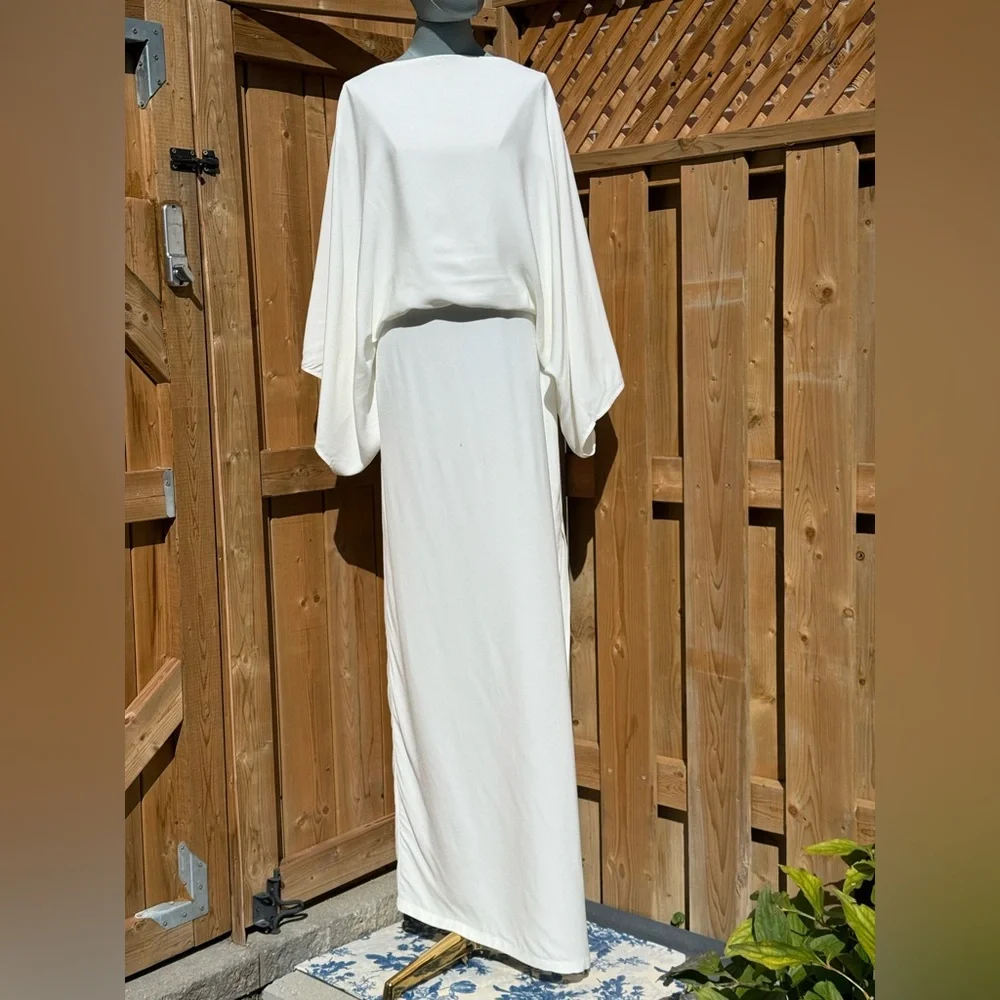 🆕 RAT & BOA 🧿 NWOT Margot Boatneck Long Sleeve Open Back White Maxi, Sz XXL